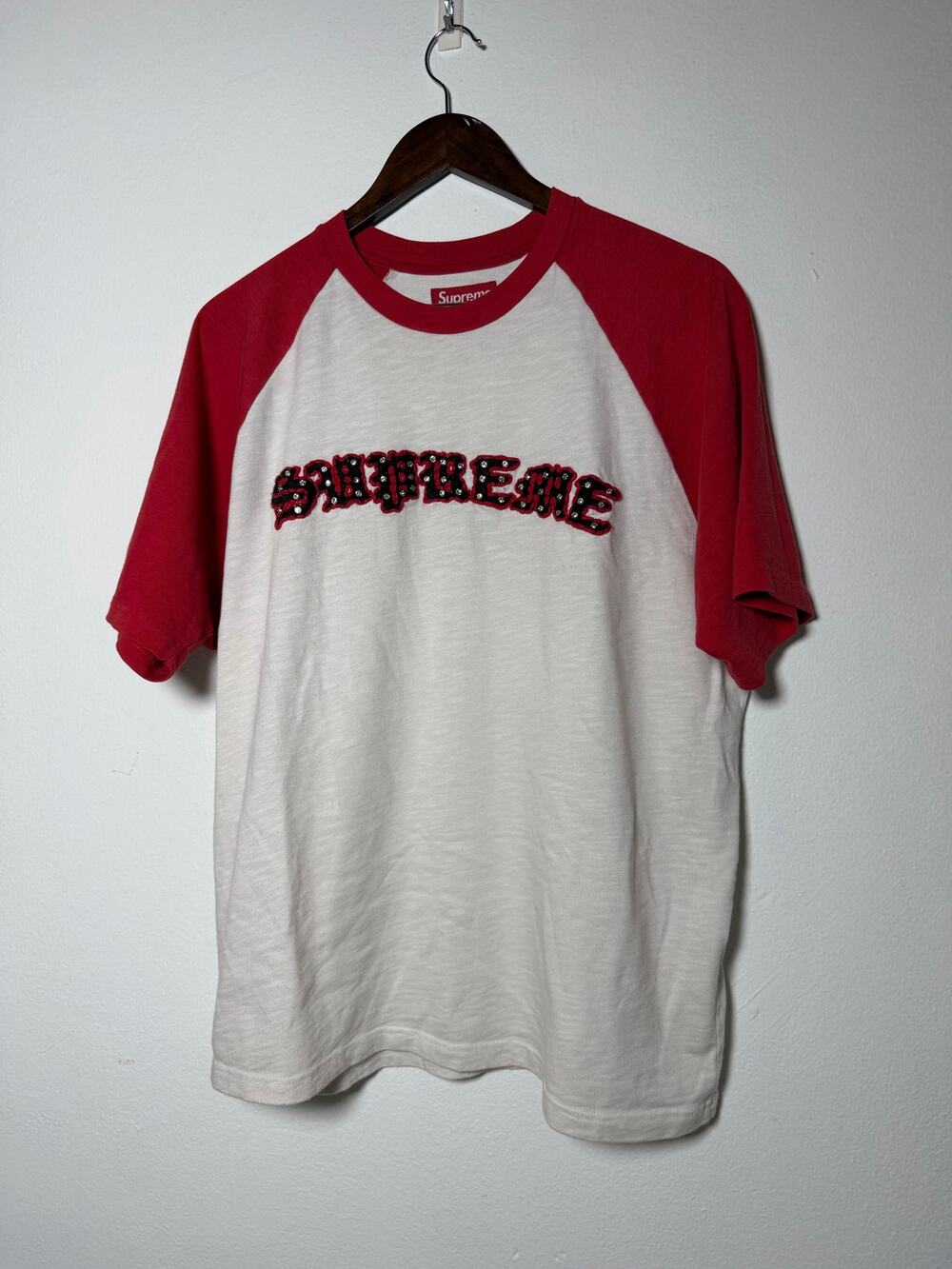 Supreme Rhinestone Raglan Short-Sleeve Top 'White' SS26
